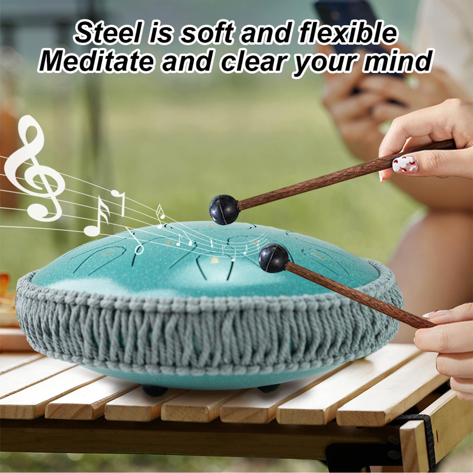 Tambour à Langue en Acier Premium 15 Notes, Instrument de Percussion à clé D pour la Méditation, le Yoga, le Tambour Main, en Acier au Carbone 13 Pouces (13 pouces)