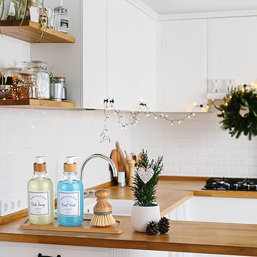 Miniatura 4 de Zopeal Juego de 4 dispensadores de jabón de cocina de 16 onzas, dispensador de jabón para platos con bandeja de bambú y cepillo para platos, juego