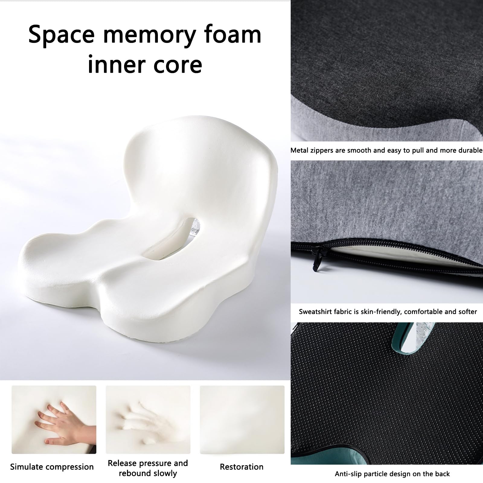 Cojin Antiescaras, Cojin Viscoelastico, Cojin Silla Oficina, Cojín de Asiento de Espuma viscoelástica, Cojin Coxis Ortopedico Antiestrés Eficaz, Favorece la Circulación Sanguínea (Negro)