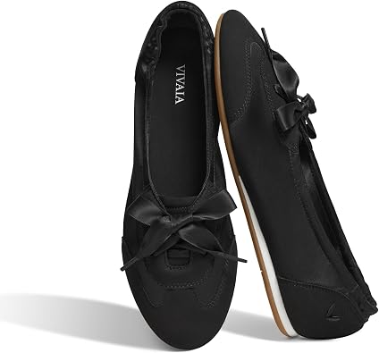 VIVAIA Yanka Womens Flat Shoes, Round Toe Satin Sneakerina Lace-up Ballet Flats, Comfortable Lightweight Fashion Sneaker