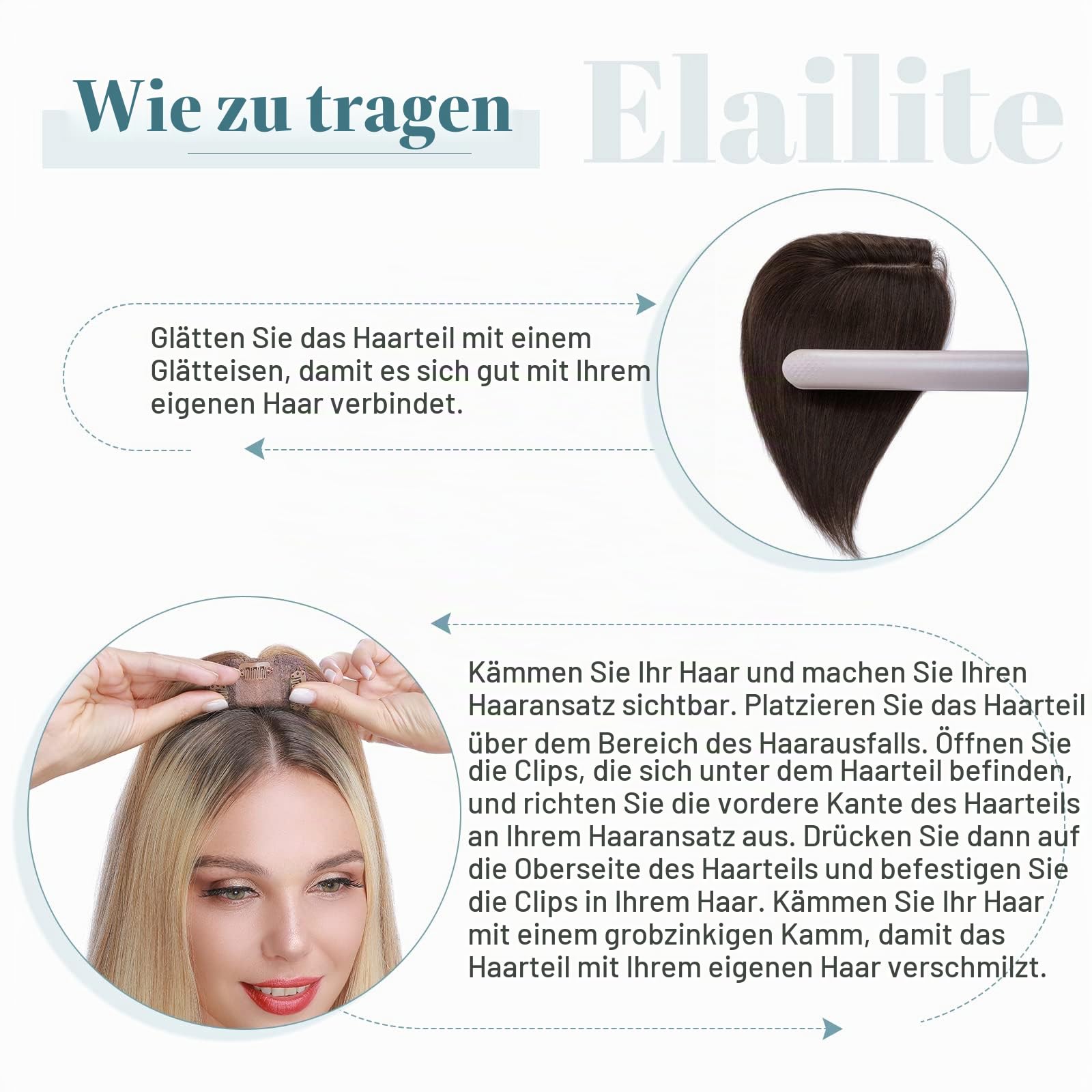 Elailite Haarteil Echthaar Topper Clip in Toupet Frauen Seide Basis Clip in Extensions Haarverlängerung 130% Dichte Remy Silk Base Glatt 45cm 57g #02 Dunkelbraun