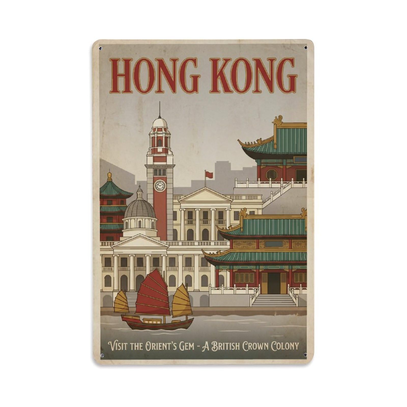 Huiyhb 8X12inch(20X30cm) Vintage Travel Hong Kong Heritage Metal Tin Sign