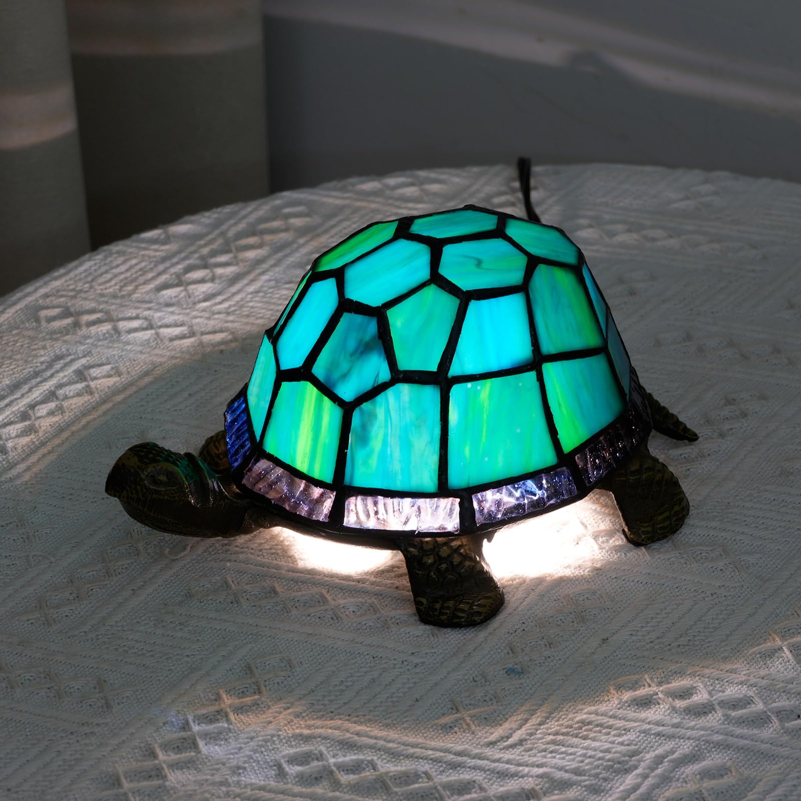 NUODITOS Turtle Night Light Tiffany Style Stained Glass Accent Lamp Kids Gifts Bedside Table Lamp Home Decor Small Nightstand Desk Lamp - Image 3