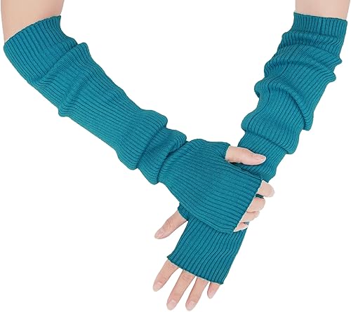 Miniatura 44 de Guantes cálidos de cachemira de brazo largo para mujer, guantes de invierno acogedores sin dedos, calentadores de brazos suaves, gran regalo de Negro