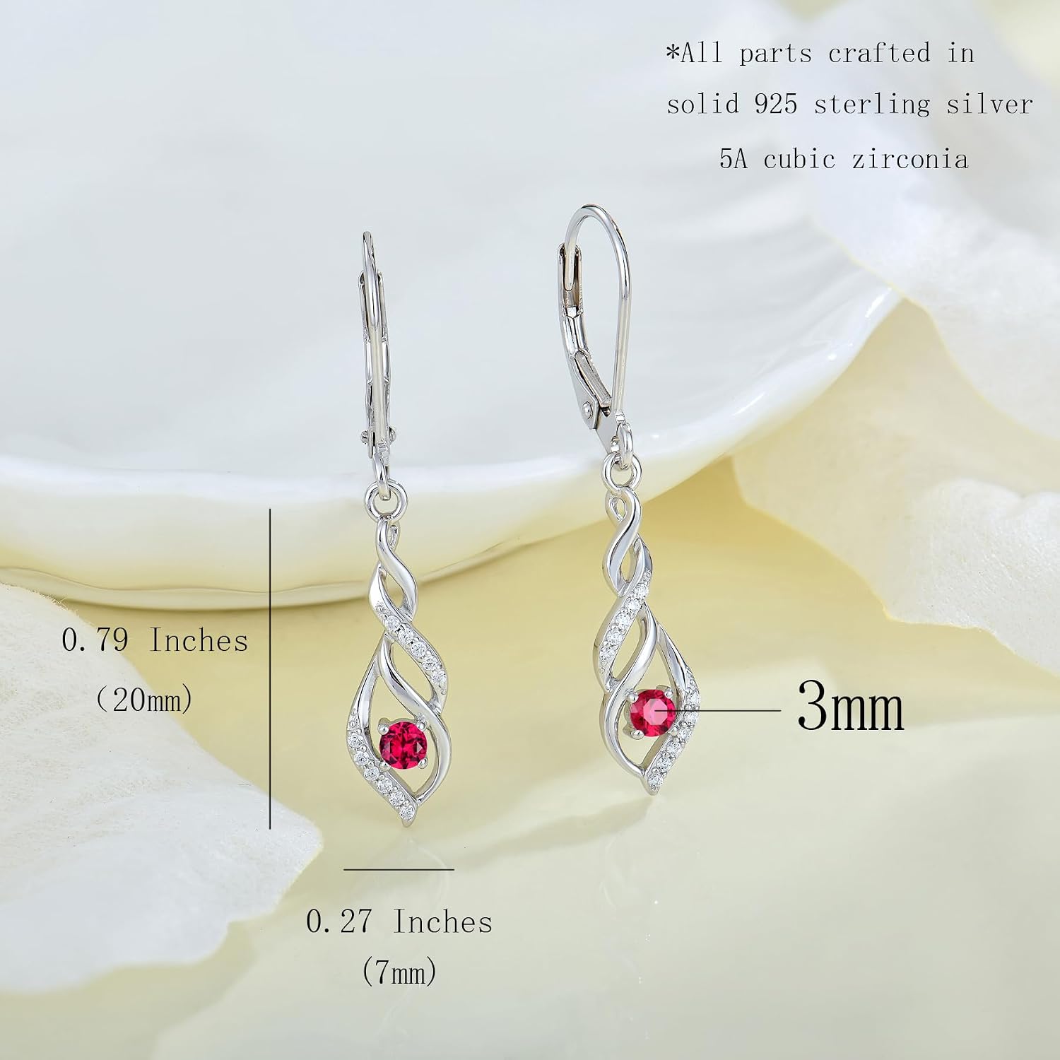 Women 925 Sterling Silver Birthstone Infinity Leverback Drop Dangle Earrings 5A Cubic Zirconia Jewelry for Her