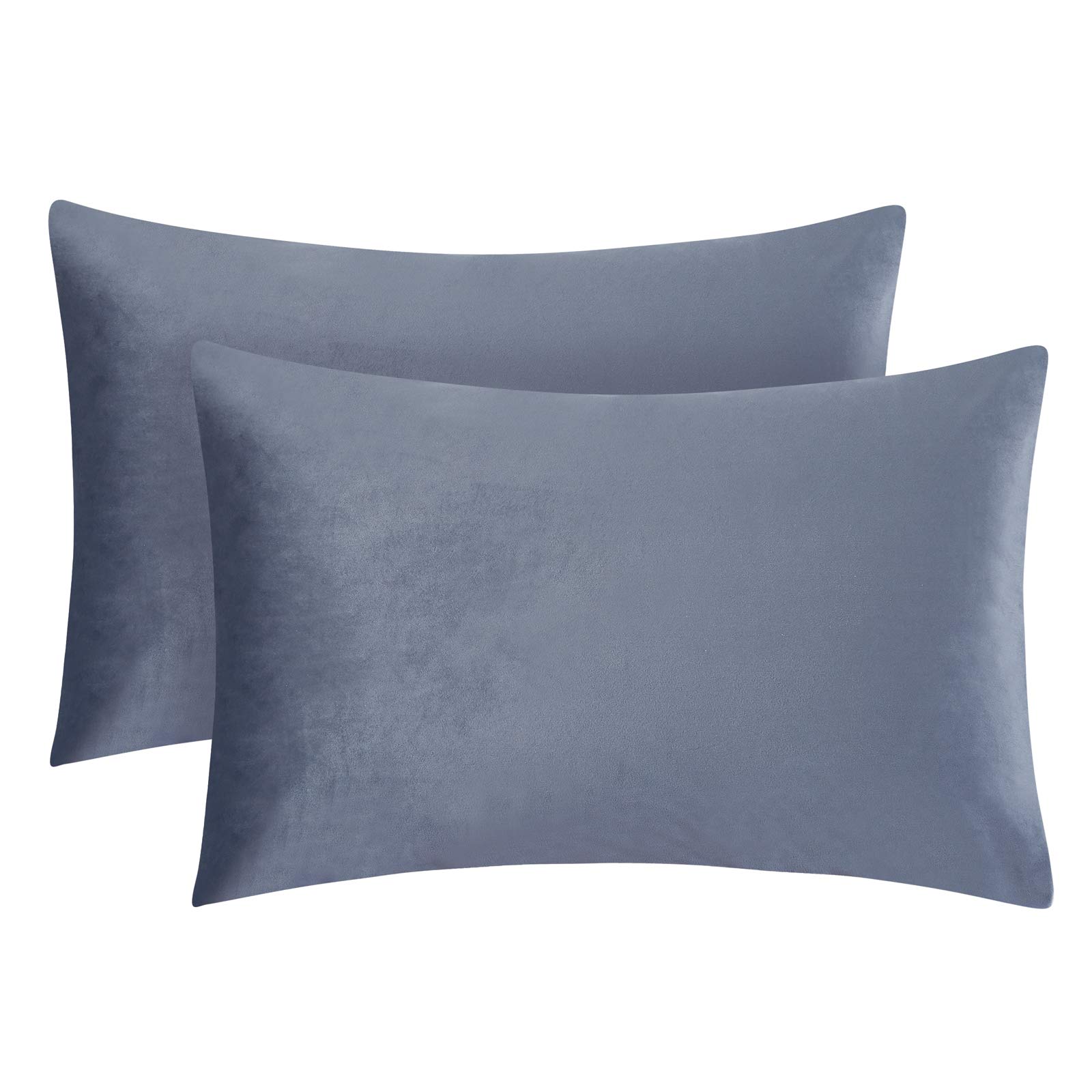 PHFTruly Velvet Pillowcases Standard Size, No Insert, 2 Pack Ultra Soft Breathable Pillow Shams Covers with Envelope Closure, 20" X 26" Luxury Cozy Warm Fuzzy Flannel Pillow Cases, Blue Greyish