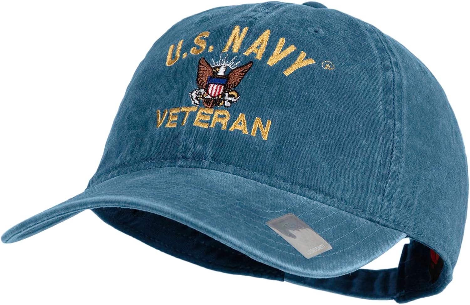 e4Hats.com US Navy Veteran Military Embroidered Washed Solid Pigment Dyed Cotton Twill Brass Buckle Cap