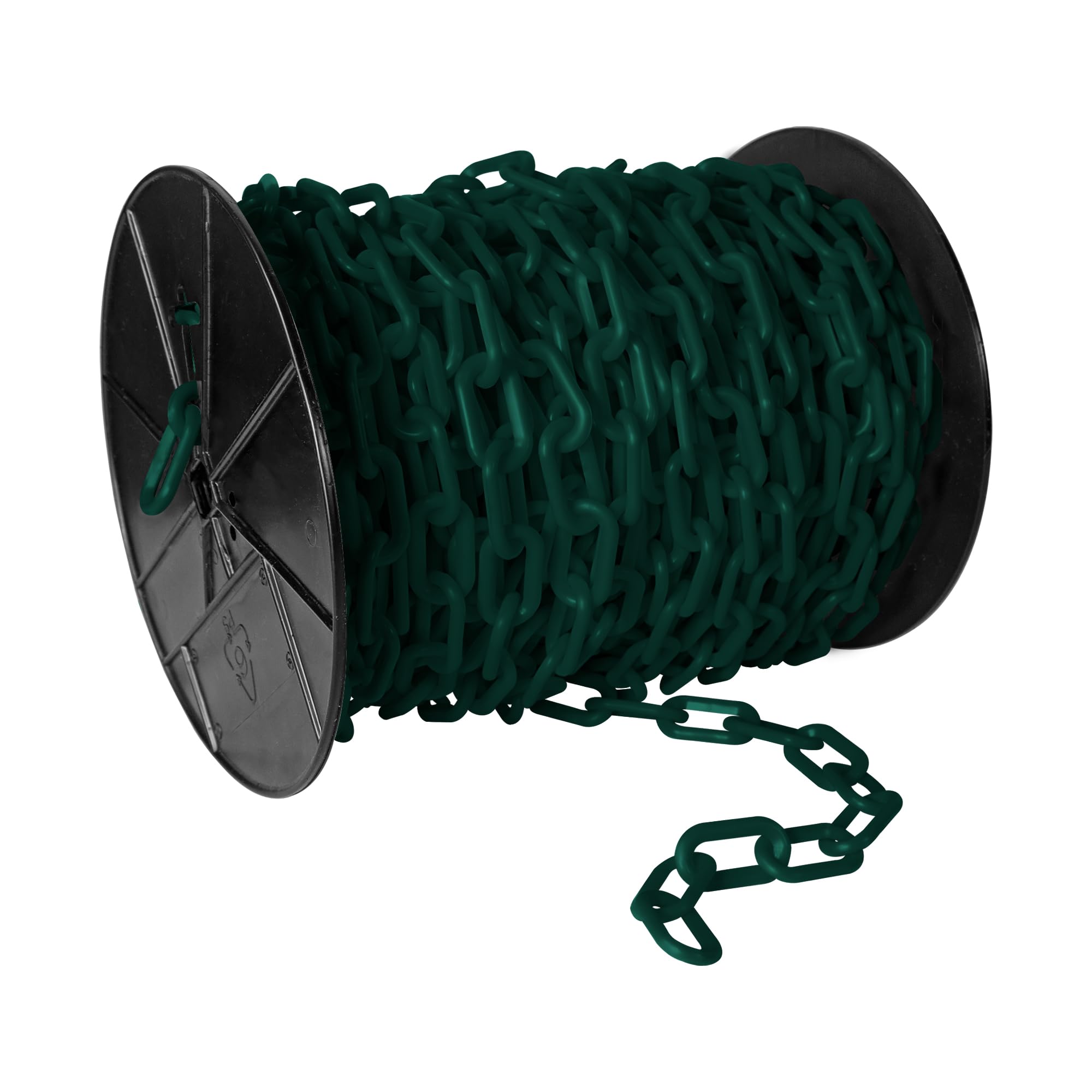 Plastic Barrier Chain Reel by Mr. Chain – 2" Size, 125' Length, Plastic, Evergreen, Model 50154