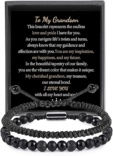 Miniatura 39 de Black Beaded Bracelets for Men Boys: 6mm Obsidian Onyx Lava Beads Mens Bracelet Set Mens Jewelry - Cool Anniversary Valentines Fathers Birthday