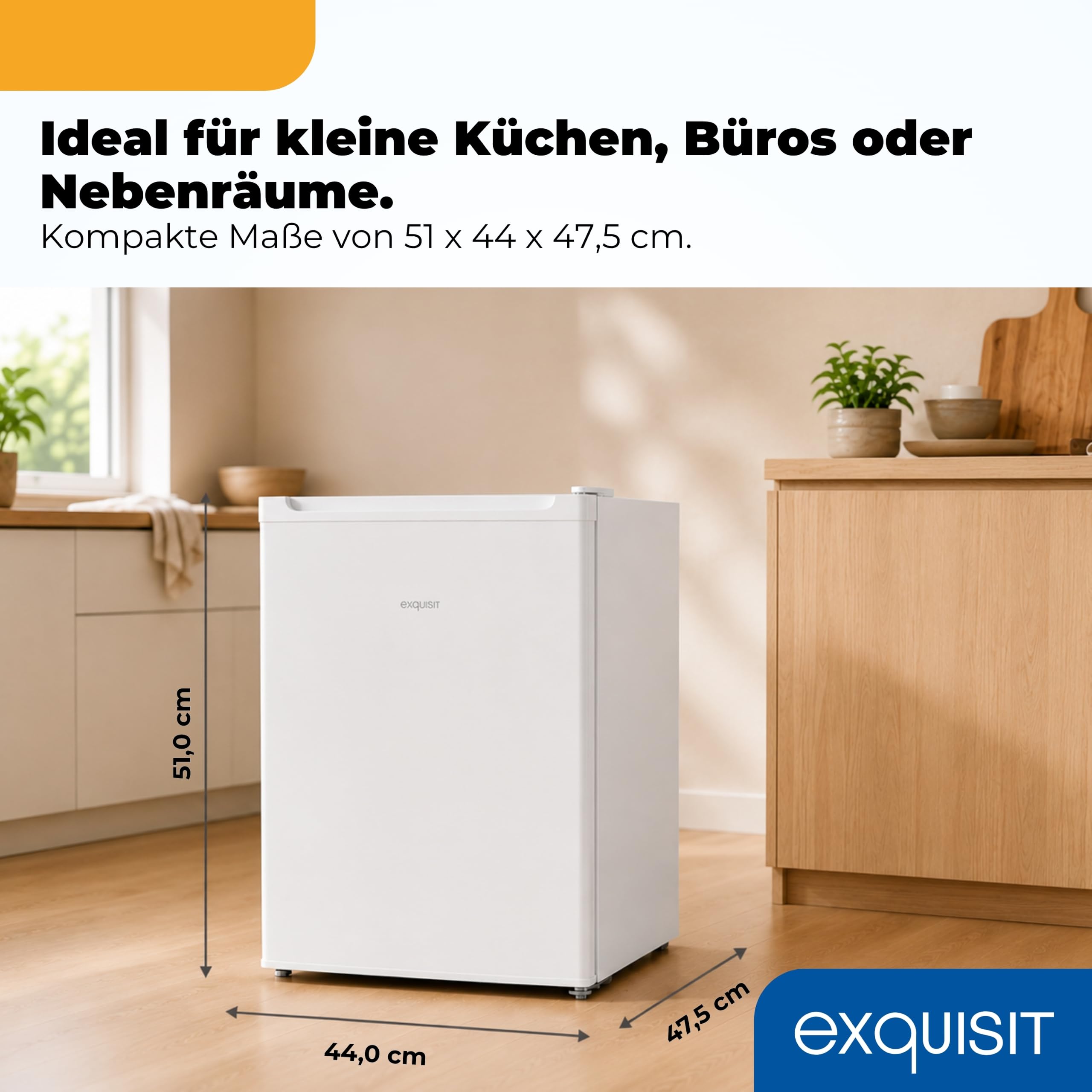 Exquisit GB505-040E Mini Gefrierschrank - 33l Tiefkühlschrank Weiß | 4 Sterne Fach - 2,4 kg Gefriervermögen - Leise 40dB - Wechselbarer Türanschlag - Maße 51 x 44 x 47,5 cm - Kleiner