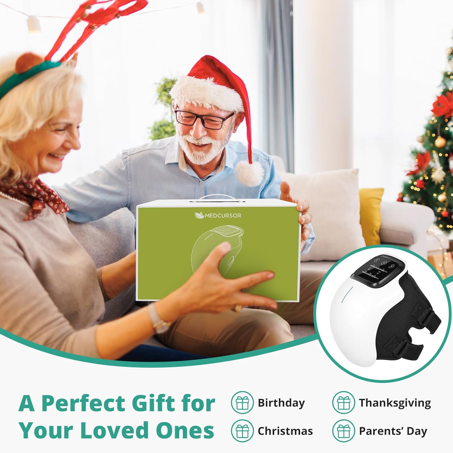 Medcursor Knee Massager, Cordless Heated Knee Massager with 3 Heating Levels, 3 Vibration Modes, LED Screen & Adjustable Straps, Massage with Heat for Relief, Ideal Gift for Men, Women - Image 2