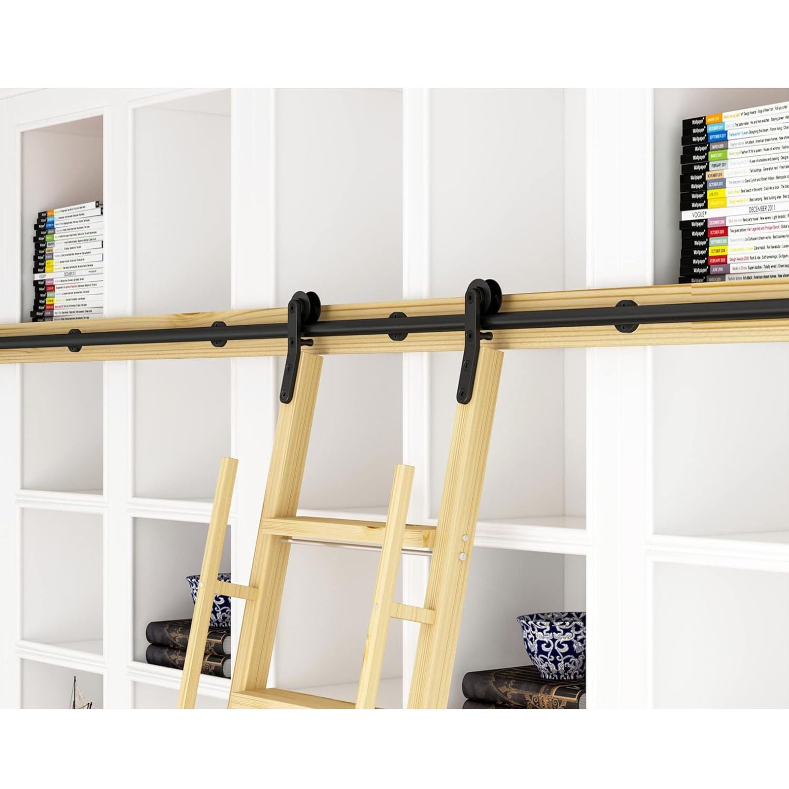 Kit rail échelle bibliothèque tube rond noir rustique maison 3m
