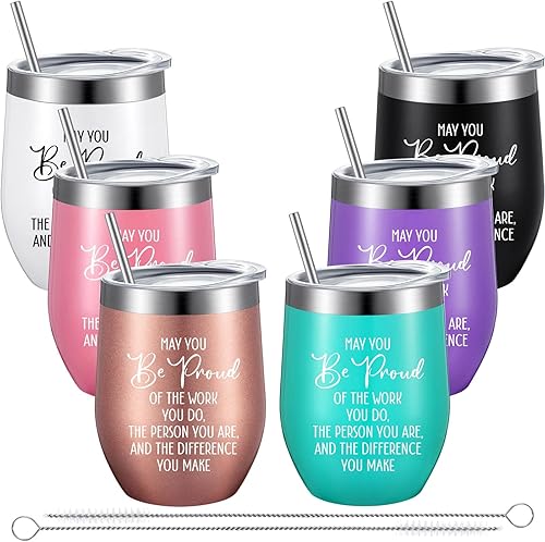 Bokon 6 piezas de regalos de agradecimiento para mujeres y hombres, vaso de vino de 12 onzas para compañeros de trabajo, empleados, profesores,