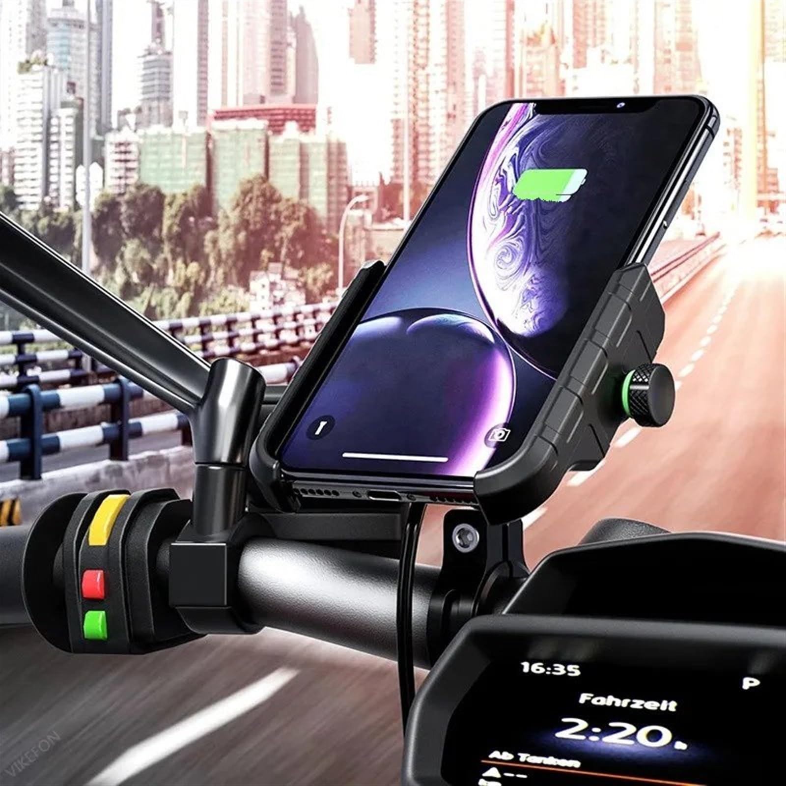 Supporto Cellulare Moto Supporto Per Telefono Per Moto Alluminio Manubrio Bicicletta Cellulare Girevole A 360° Scooter Bici(M8S Without Charger)