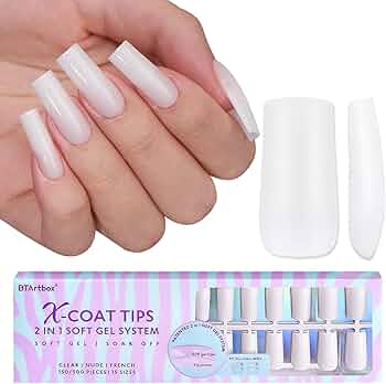 Square Gel Nail Tips Long - BTArtboxnails Soft Gel Nail Tips Long, Milky White Press On Nails, 2 in 1 Neutral X-coat Tips Pre-applied Tip Primer, Stronger Adhesion Press On Fake Nails for Nail Extensi