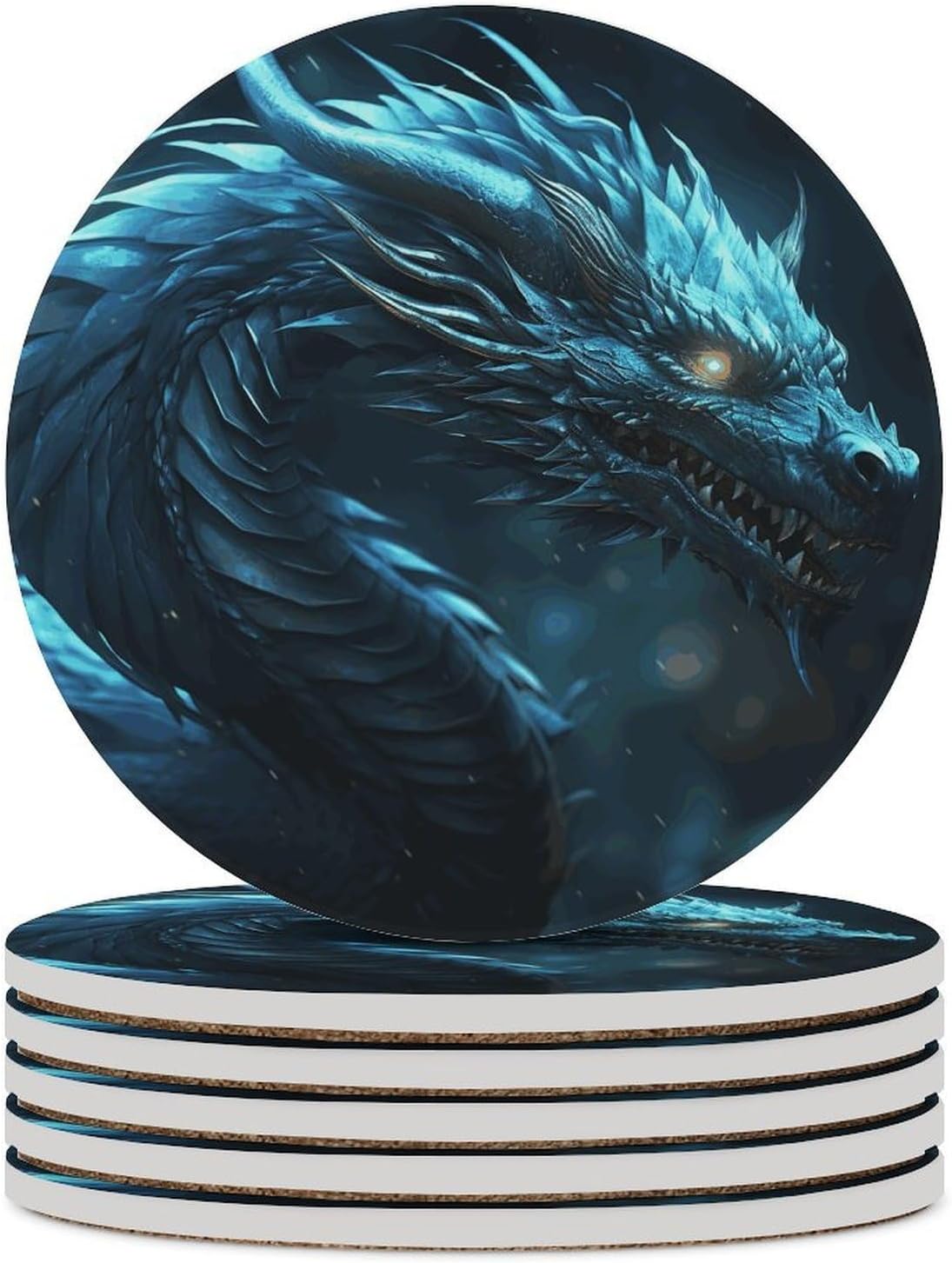 Cyan Dragon Coasters for Drinks Absorbing Round Ceramic Stone Coaster with Cork Base Coffee Cup Beverage Table Cup Mat Modern Style Bar Coaster Set for Home Decor