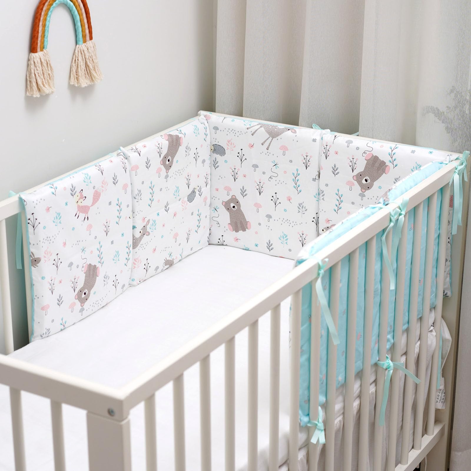 Padded Cot Bumper Set - 6pcs Breathable Cot Bumper, Soft Padded Side Protectors for Baby Cot Bed, Headboard Guard Padded Protection for Infant Boys and Girls. (N)