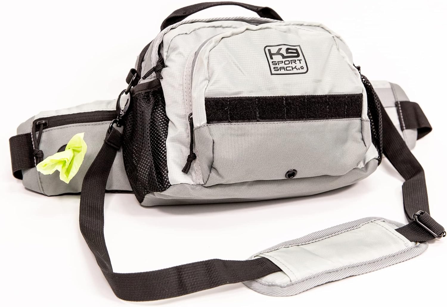 K9 Sport Sack K9 Kompanion, Glacier Gray - Shoulder/Hip Supply Pack for Dog Walking - Holds up to 7L - Shoulder Strap Doubles as Leash