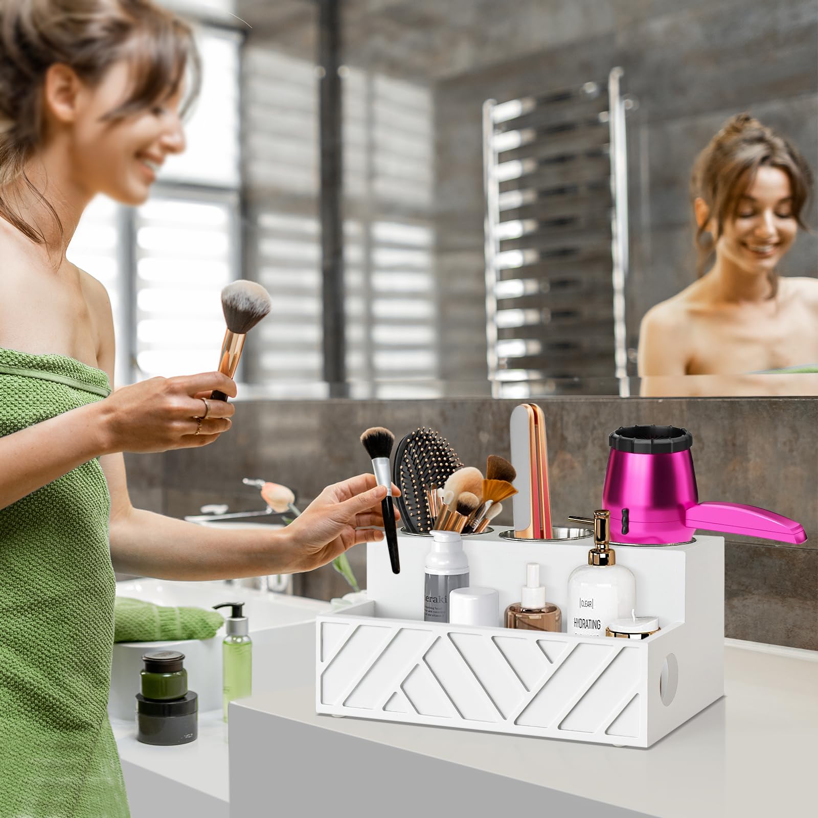 Hair Tool Organizer, Hair Dryer Holder Wall Mounted, Bathroom Countertop Organizer for Bathroom Accessories, Blow Dryer Organizer for Curling Iron, Hair Styling Tools, Vanity Organizer for Makeup