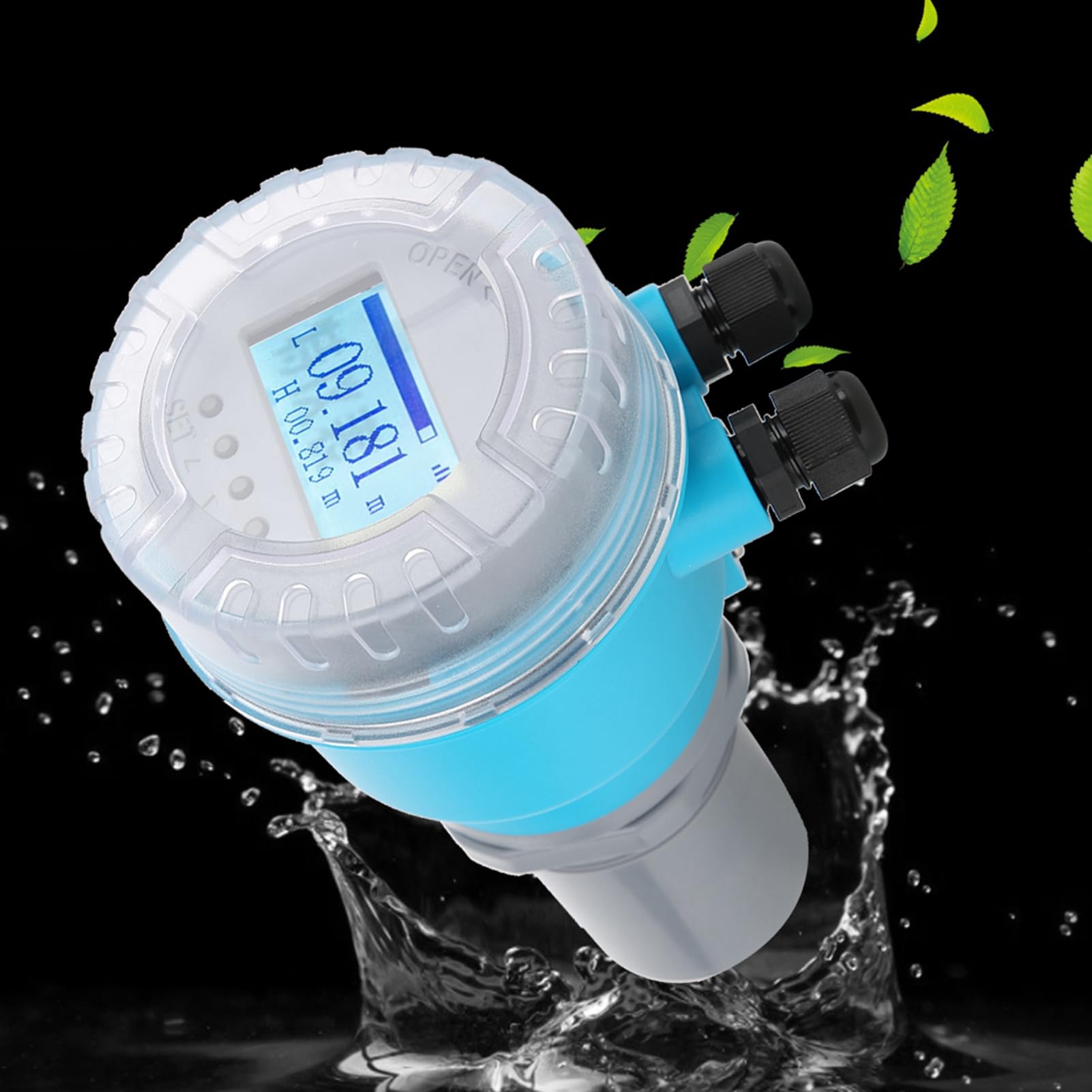 Medidor de nivel ultrasónico digital Pantalla LED integrada 4 20MA Salida analógica DC24V Implejo de agua ABS para tratamiento de aguas residuales Minería de electricidad (0~10 metros)