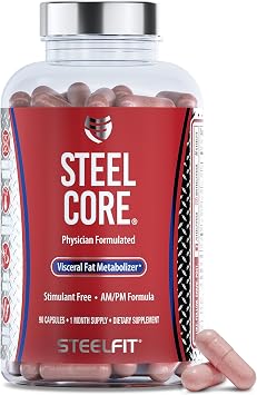 SteelFit Steel Core, Stimulant-Free Fat Burner & Weight Loss Pills Supplement - Cortisol, Belly Fat, Metabolism Booster for Men & Women - L-Carnitine, Morosil, Ashwagandha, Alpha Lipoic Acid - 90ct