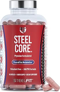 SteelFit Steel Core, Stimulant-Free Fat Burner & Weight Loss Pills Supplement - Cortisol, Belly Fat, Metabolism Booster for Men & Women - L-Carnitine, Morosil, Ashwagandha, Alpha Lipoic Acid - 90ct
