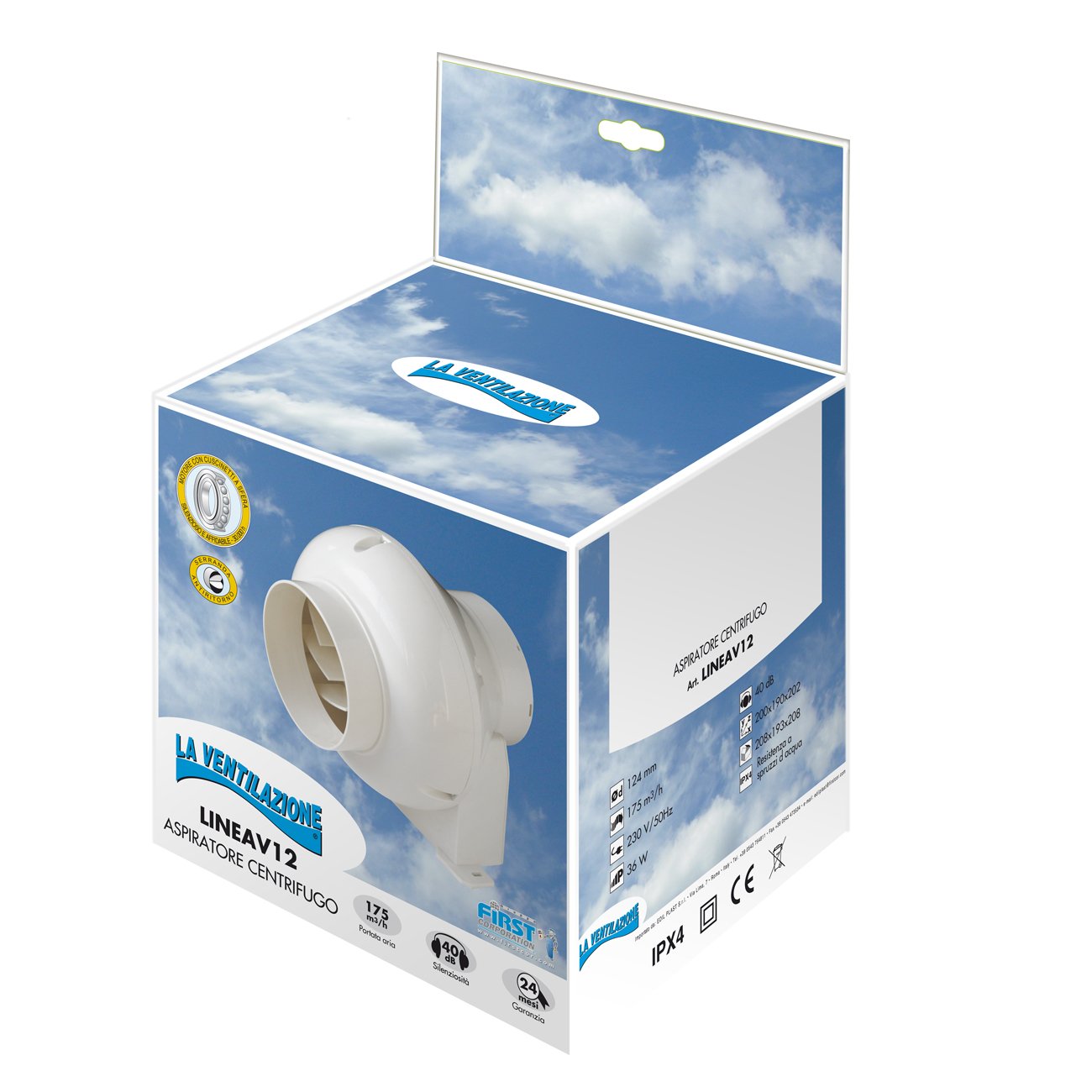 La Ventilazione LINEAV12 Aspiratore Centrifugo per Condotti di Aerazione, Bianco, diametro 120 mm / 5"