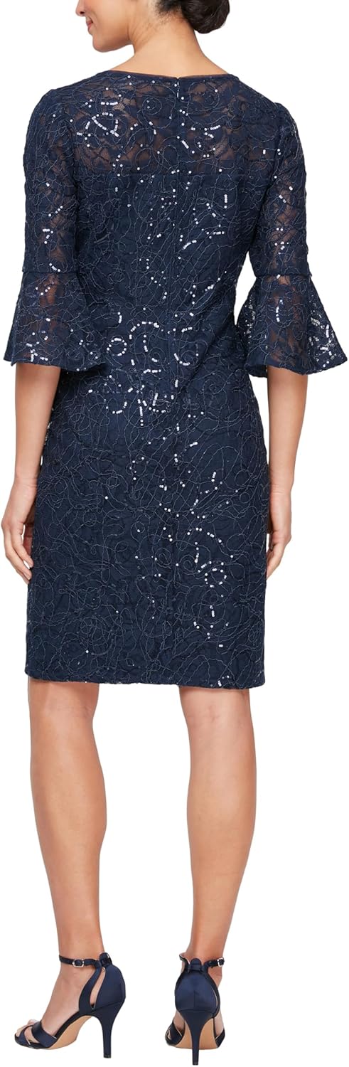 Alex Evenings Womens Short Shift Dress W/Bell Sleeves (Petite and Regular Sizes) - Image 2