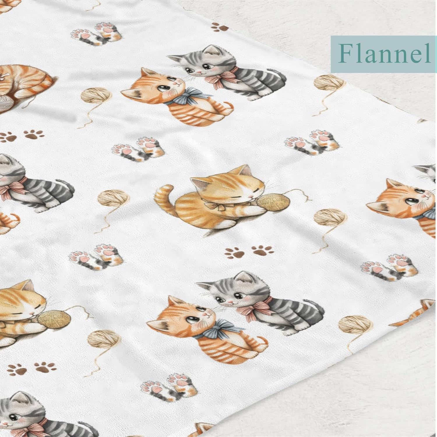 Cute Kitten Bows Baby Blankets for Boy Girl Cartoon Cats Paws Swaddle Blankets Cat Lover Gift Flannel Receiving Blankets Breathable Toddler Blanket for Crib Stroller Bed Travel