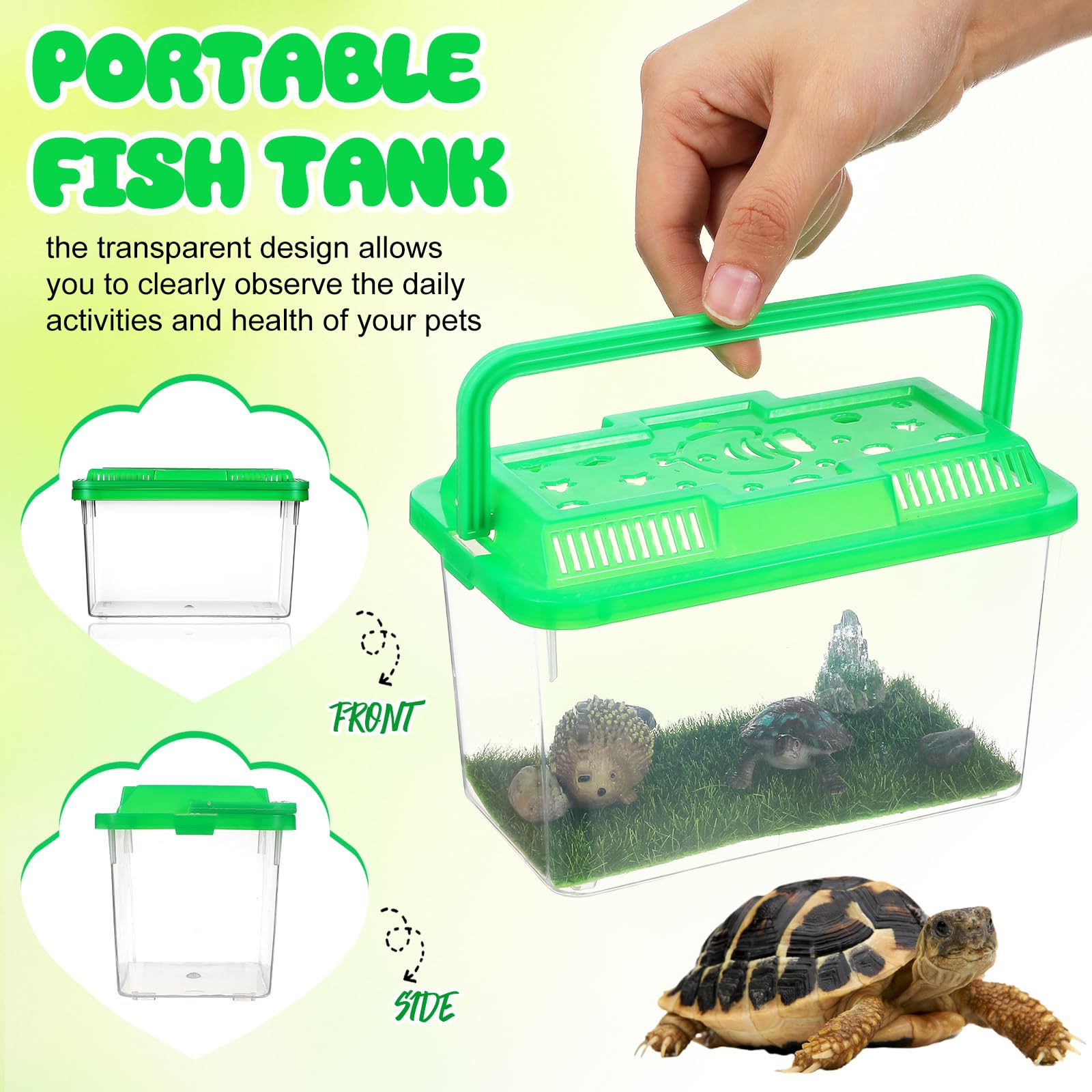 Générique Transporteur Portable pour Tortues et Poissons avec Poignée, Aquarium en Abs Transparent, Facile à Nettoyer Transporter pour Animaux de Compagnie