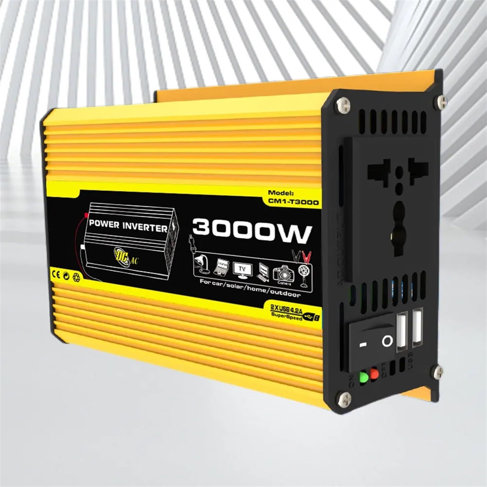 Mikroinwerter, 3000W Pojazd Inteligentny Inwerter DC 12V do AC Samochodowy Transformator Napięcia Wbudowany Bezpiecznik Cyfrowy Inwerter Mocy do Przyczepy Kamperowej(Nero)