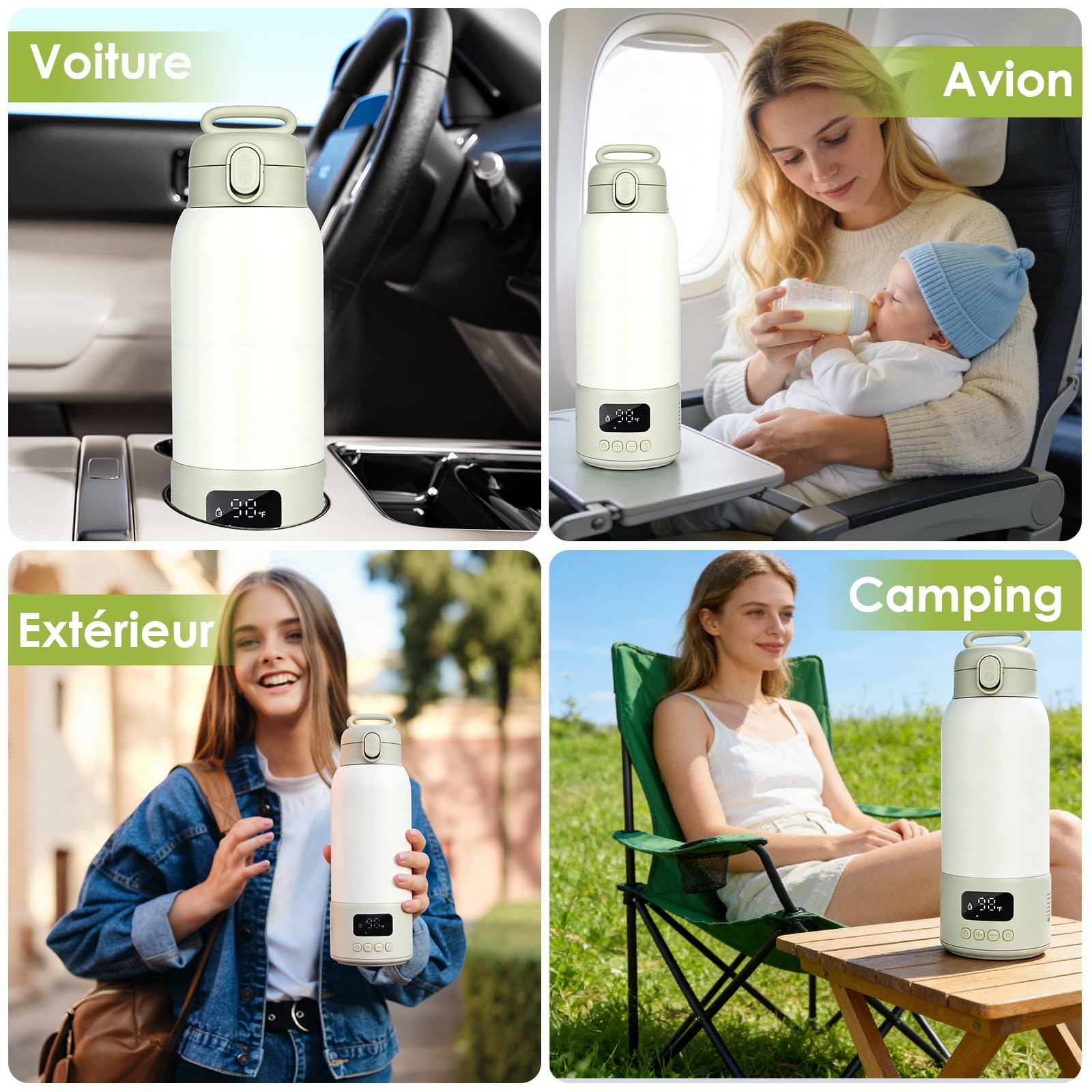 Chauffe Biberon Portable, Chauffe Biberon sans Fil 500ML, Chauffage Rapide, 2 Modes pour Lait Maternel et Eau, Chauffe-biberons USB, pour Voiture, Voyage en Avion