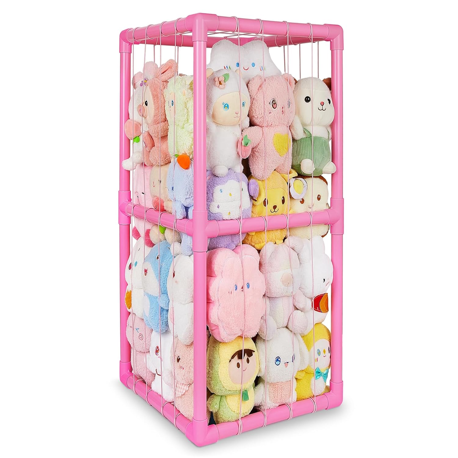 Unicorn Castle Stuffed Animals Storage Organizer with Thicken PVC Tubes Elastic Band Space Save Vertical Plushies Storage Stuffed Animals Zoo Cage for Kids,Pink
