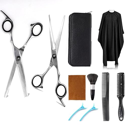 Kit de tijeras para el cabello, 10 piezas de acero inoxidable para cortar el cabello con estuche, corte de pelo para mujeres y hombres