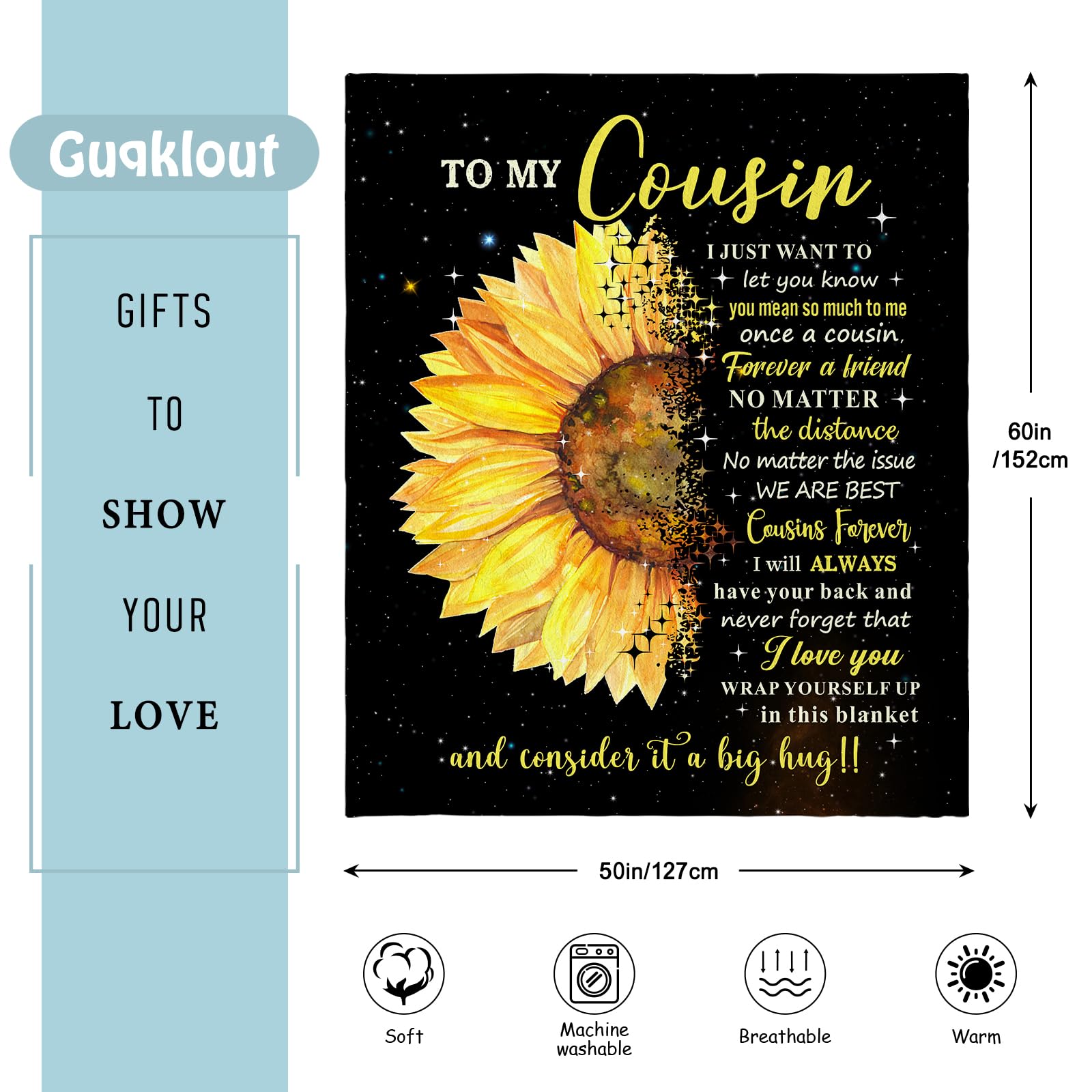 Cousin Gifts for Women - Cousins Gifts - Gifts for Cousins Female - Cousin Birthday Gifts for Women - Best Cousin Gifts - to My Cousin Gifts - Best Cousin Ever Throw Blanket 60x50 Inch