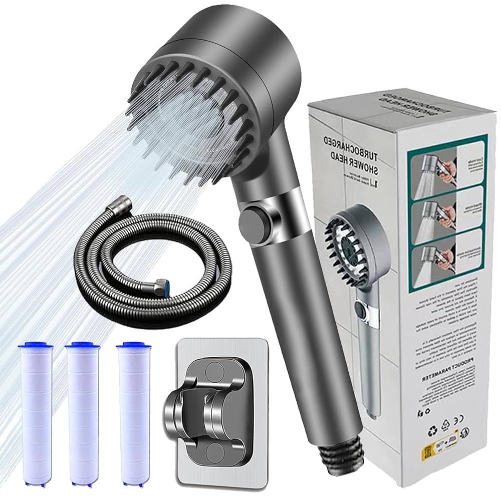 high pressure shower heads with handheld,filtered shower head,High Flow Even with Low Water,4 Modes Filtered Showerhead Power Wash for Hard Water,with 59″Replacement Hose/Bracket/Cotton Filters : Amazon.in: Home Improvement