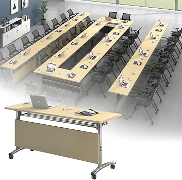 Flip-Top Folding Conference Table with Wheels, Modern Modular Training Desk, Modular Foldable Conference Tables for Home Office Classr, Space-Saving Design