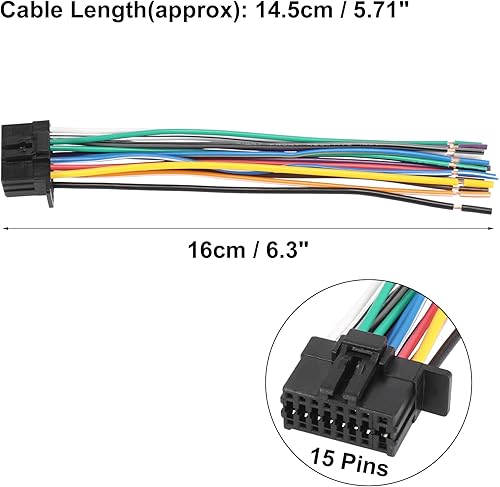 Miniatura 3 de X AUTOHAUX Reproductor de CD estéreo para coche, arnés de cableado, adaptador de radio de cable, enchufe de instalación de 15 pines para Kenwood