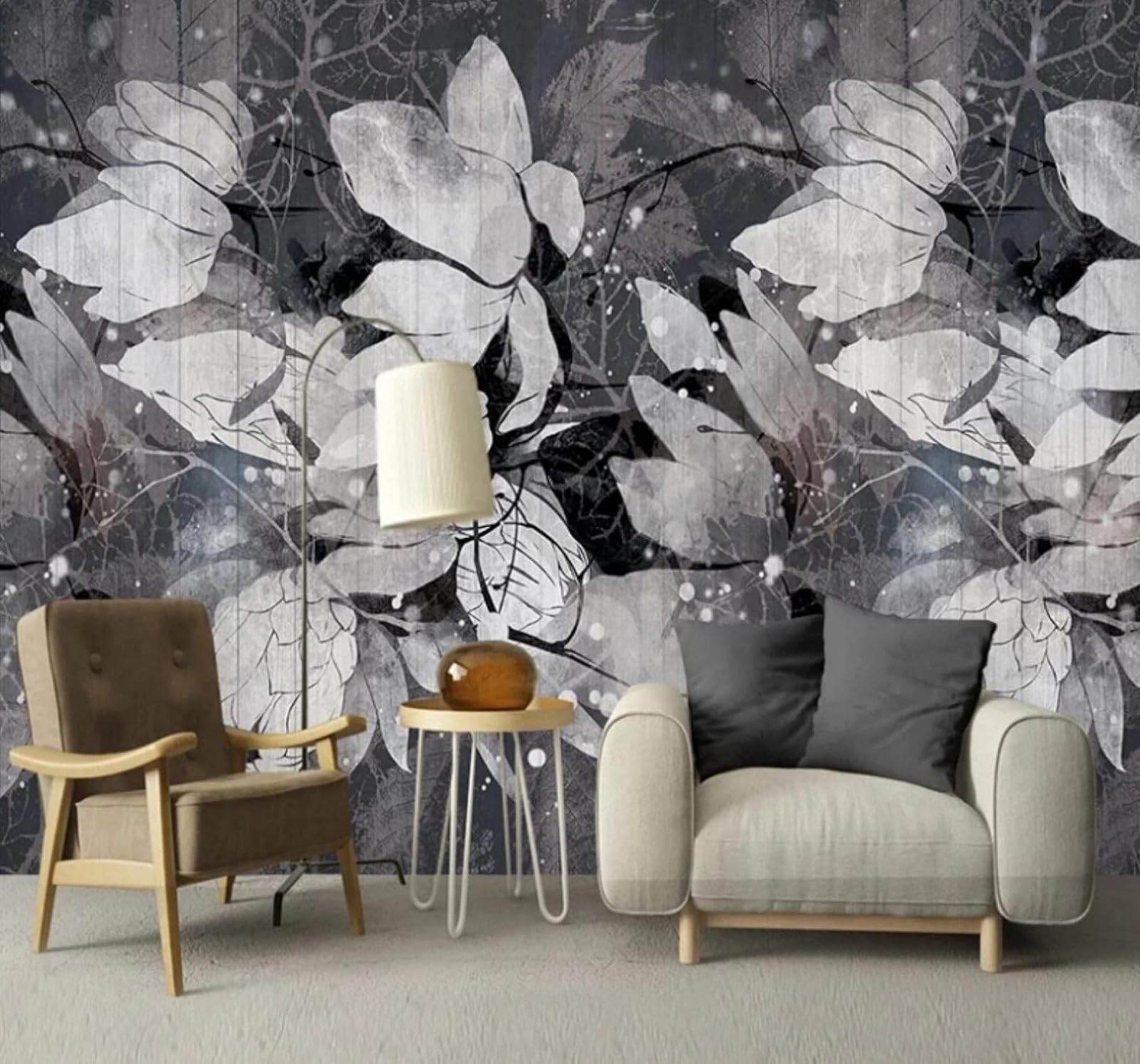 Vintage Black Hand Drawn Plants Flowers 3D Wallpaper Easy Install Feature Office Living Room Sofa Bedroom TV Background Wall Decoration-200cm×140cm