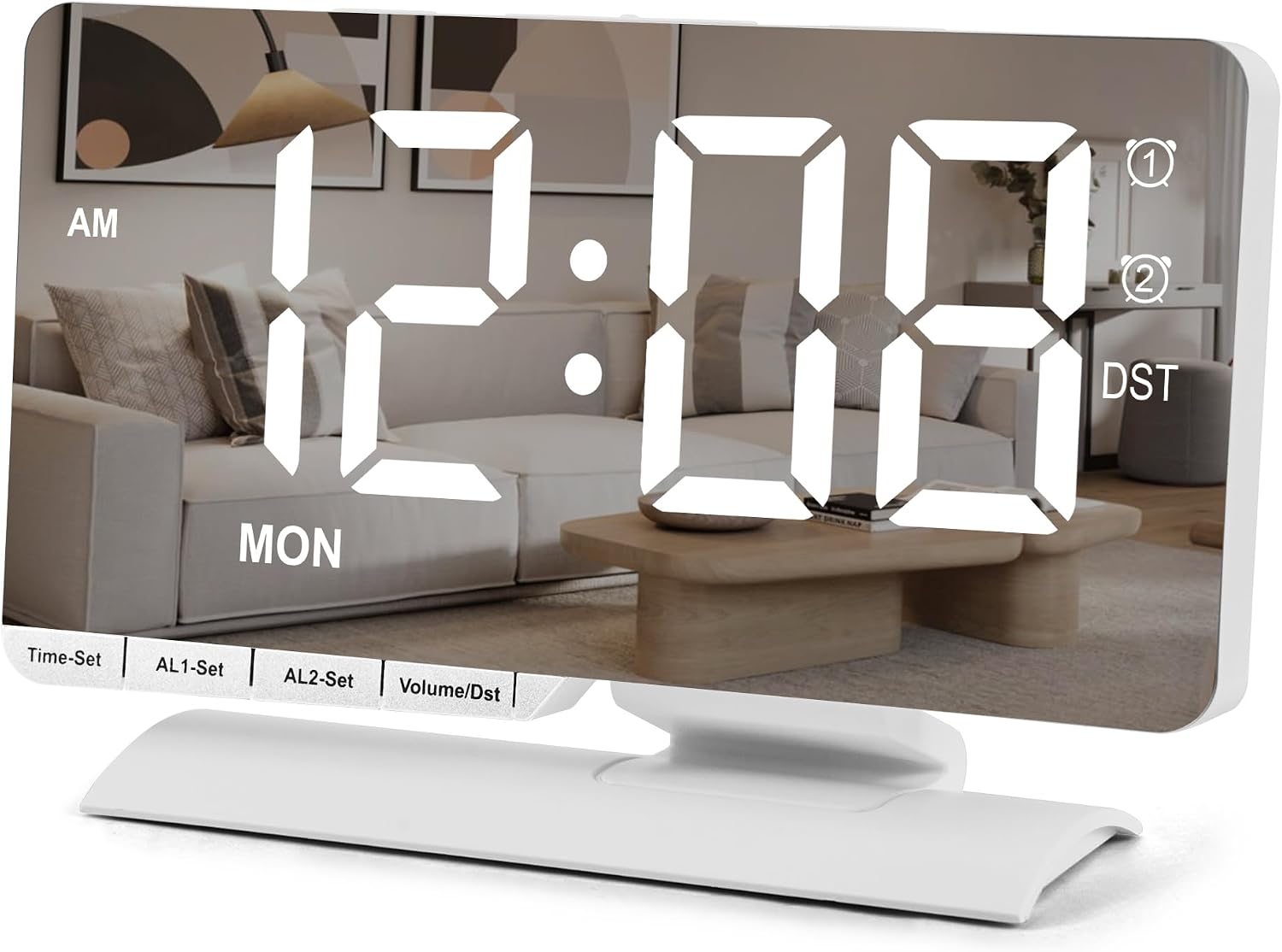SZELAM Digital Clock,Alarm Clock Bedside,7.3'' Large LED Mirror with Date Display,Dual Alarm with 3 Mode,Brightnee Adjust,DST,Snooze Function,USB C Charging Port,5 Levels Volume for Desk Bedroom Teens