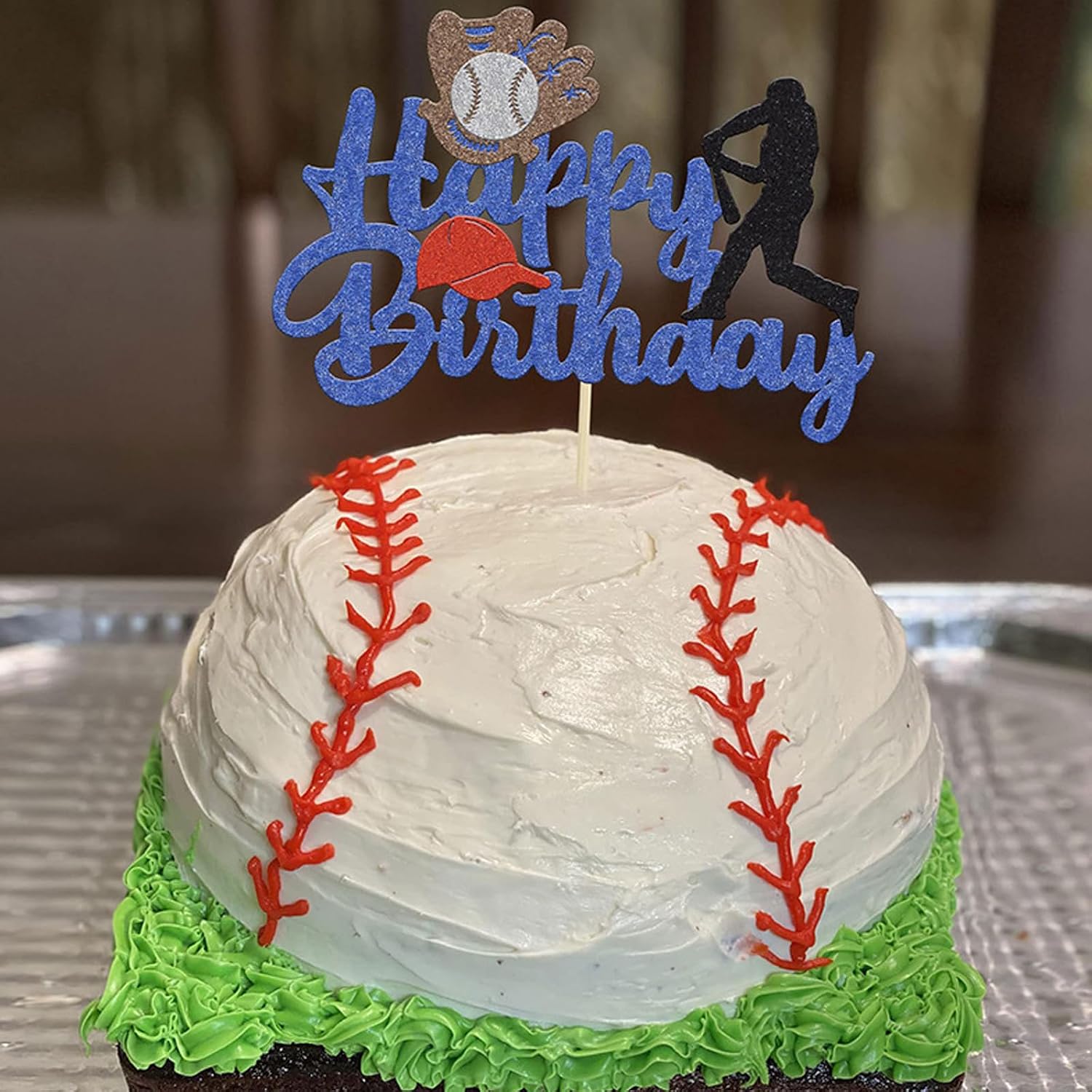 BaseBall Happy Birthday Cake Topper Glitter Baseball Player Sports Theme Cake Pick Baseball Theme Baby Shower Kids Birthday Party Cake Decorations Supplies