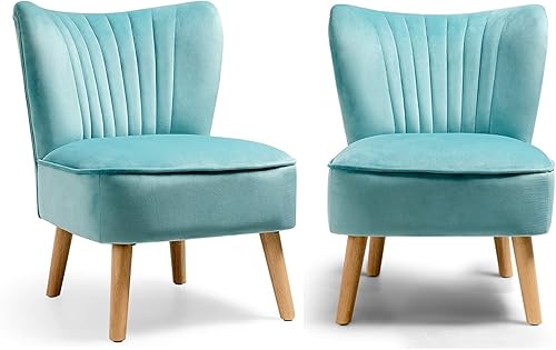 Miniatura 29 de S AFSTAR Silla decorativa sin brazos, silla moderna de terciopelo con patas de madera de goma y asiento de esponja gruesa, silla tapizada con