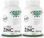 PlantVital Zinc Supplements - High Potency 50mg - Immune Support, Healthy Bones, Hair, Nail and Skin with Zinc Gluconate - Canadian Made, Health Canada Licensed - Additive-Free - 240 Zinc Tablets