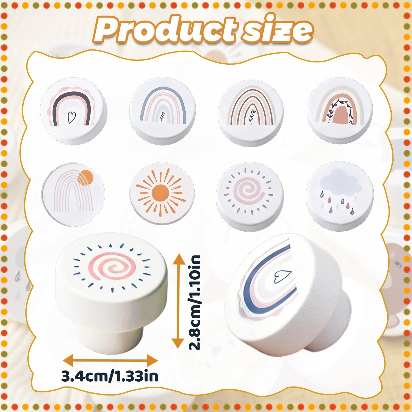 Basetousua 8 Piezas Tiradores Infantiles De Madera Blanco, Tiradores De Madera Decorativos Duraderos Para Niños, Caricatura Blancos Redondos Para Maderas Cajones Niños, Para Cajones, Armarios