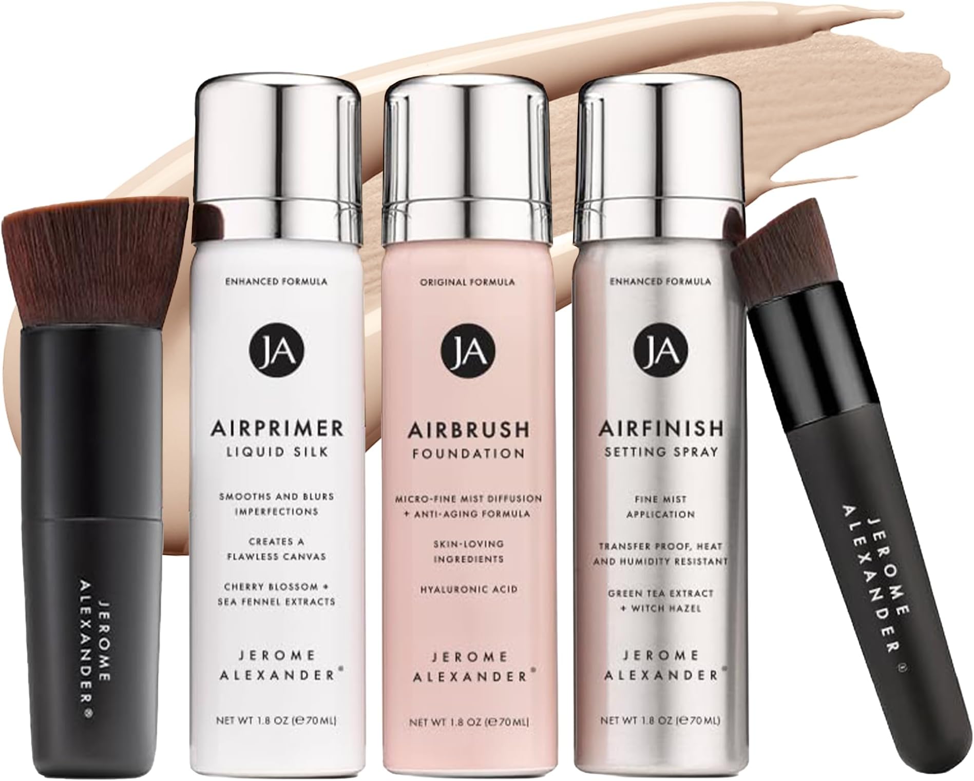 MagicMinerals AirBrush Foundation Set by Jerome Alexander - Complete 5pc Spray Makeup Set with Foundation, Primer, and Setting/Finishing Spray - for Smooth, Radiant Skin (Fair)
