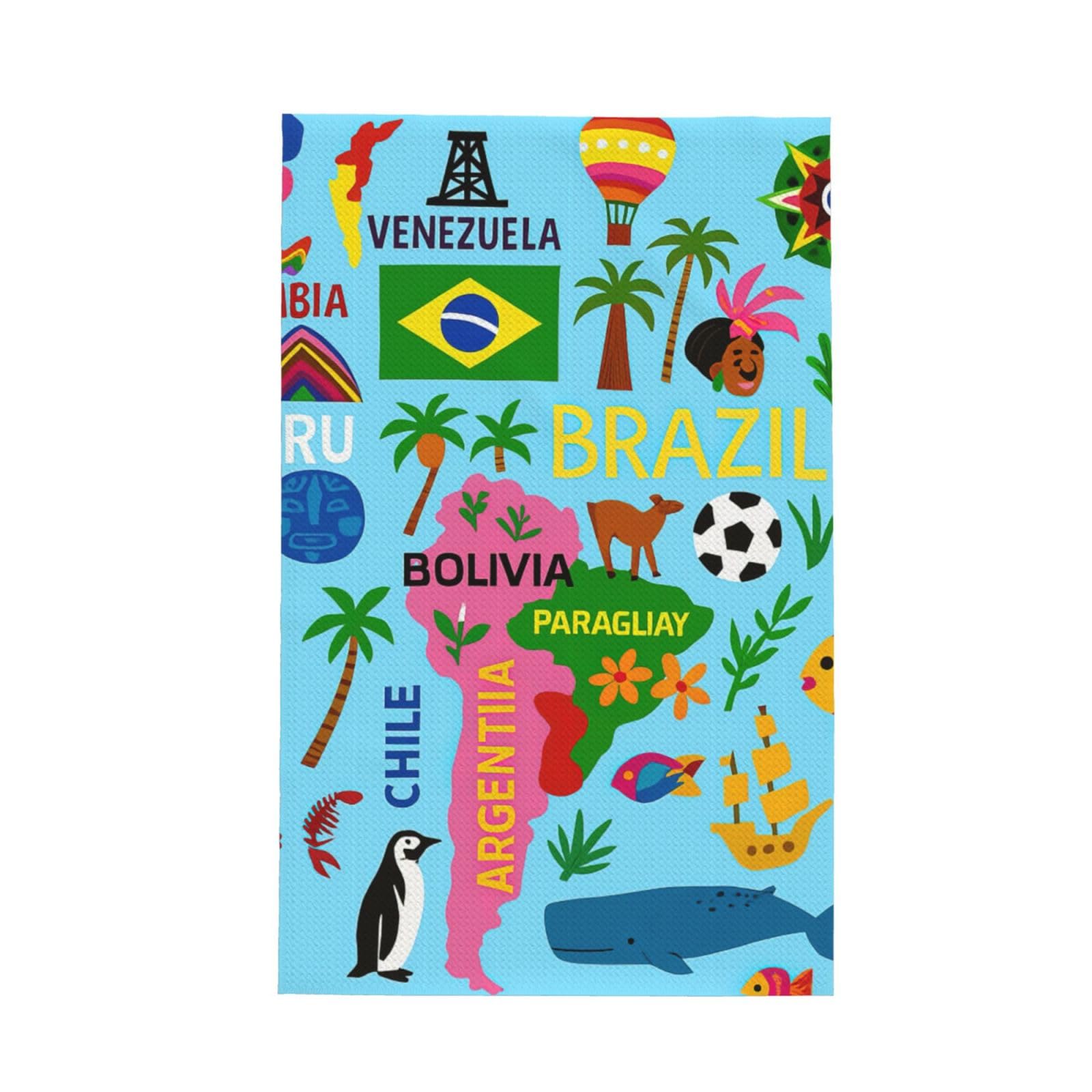 Xxahnbm Black South America Map With Icons Print Waffle Kitchen Towel,Absorbent Hand Towel