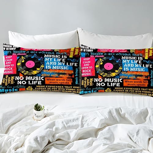 Miniatura 4 de Erosebridal Juego de funda de edredón con diseño de rock, tamaño Queen, para niños, adolescentes y más, funda de edredón de notas musicales de