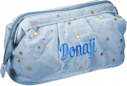 Personalized Makeup Bag with Custom Embroidery - Travel Cosmetic Organizer Pouch for Women, Portable Toiletry Bag with Zipper, Spacious Waterproof Makeup Case for Brushes & Essentials Baroque blue