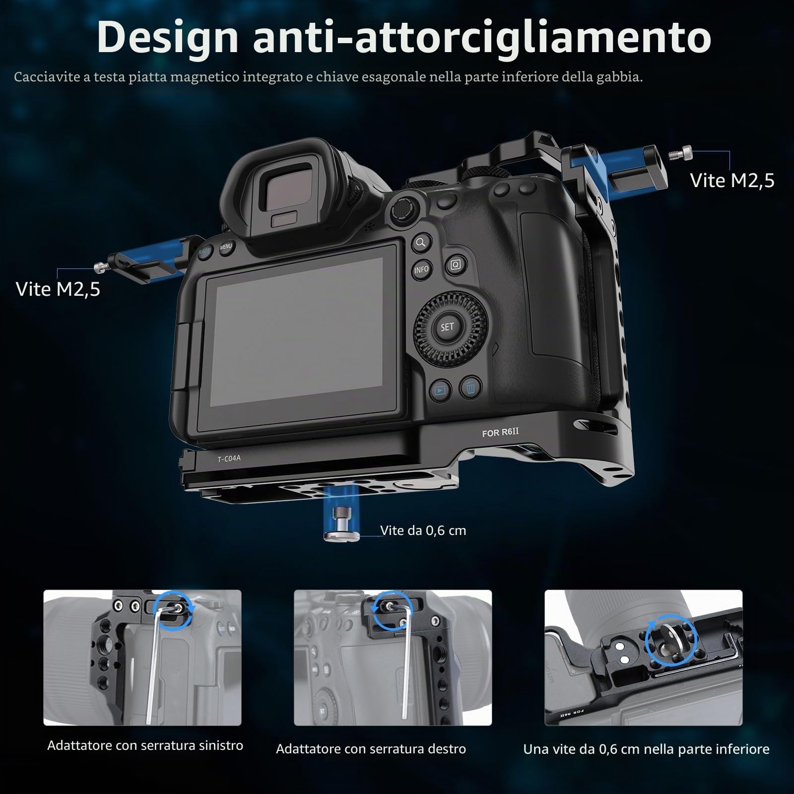 Nitze Gabbia Compatibile con Canon EOS R6 Mark III/ R6 Mark II/ R5 C/ R5/ R6 Fotocamera, Camera Cage con Guida NATO Integrata, Doppia Cold Shoe e Piastra Sgancio Rapido Arca - T-C04A