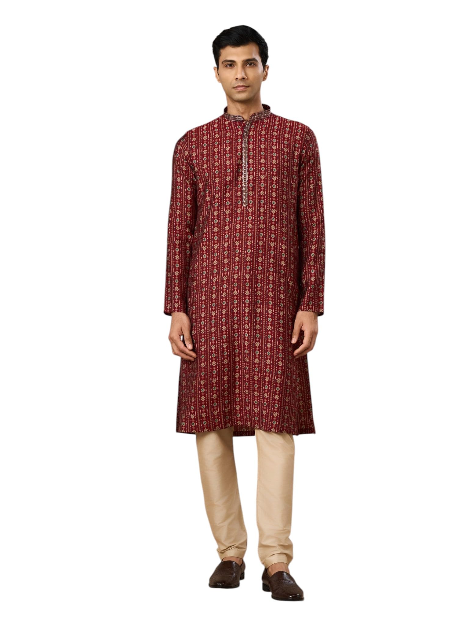 manyavar Men's Blended Viscose Printed Knee-Length Kurta Pyjama Set (2pcs)-picture-24